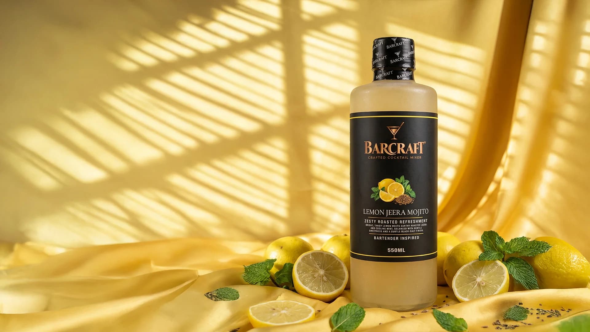 BarCraft Lemon Jeera Mojito Mixer: Bright, tangy lemon, earthy roasted jeera and cooling mint, with gentle sweetness and a subtle black-salt finish.